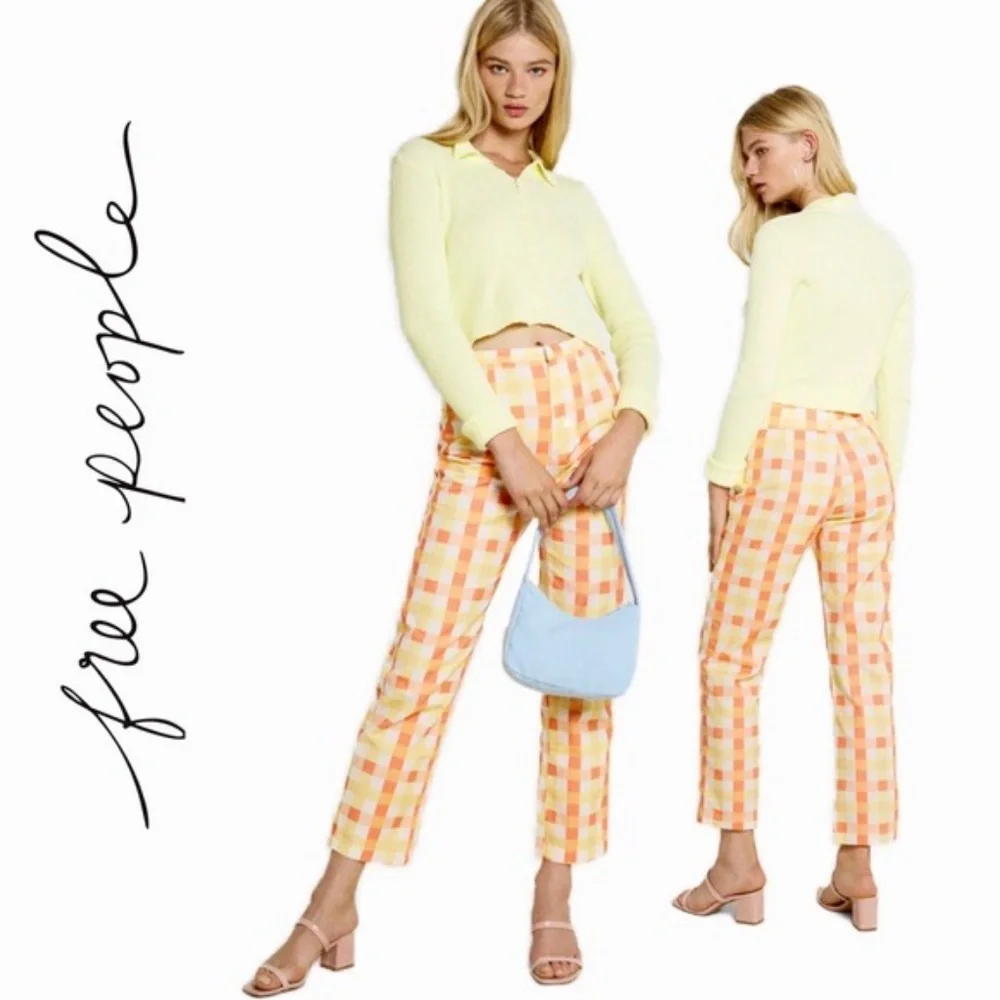 NEW Free People Women's She's All That Plaid Crop ANKLE High Waist Pants NWT - Picture 1 of 9